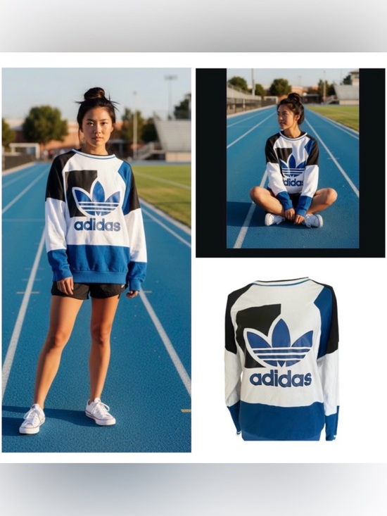 adidas Tops - Adidas white blue black sweatshirt cotton blend Run Baggy sweat size Large